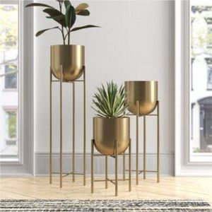 Wholesale Luxury Gold Hammered Metal Planter <b>Pot</b> with <b>Tall</b> Stand Set - Modern Indoor Floor Plant Holders for Living Room Home - Product Image 5
