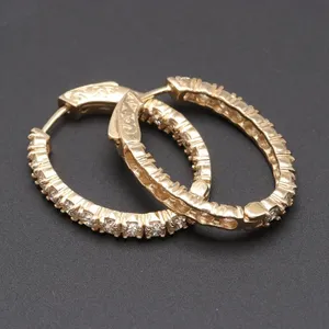 Boucles d'oreilles créoles 2,90 carats en moissanite taille ronde, or jaune massif 14 carats, bijoux de luxe pour femme - Product Image 3