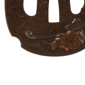 ซูบาญี่ปุ่นยุคเอโดะ ทำจากเหล็ก ประดับทองและเงิน ลายภูเขาไฟฟูจิและรูปคน ไม่มีตราประทับ - Product Image 4