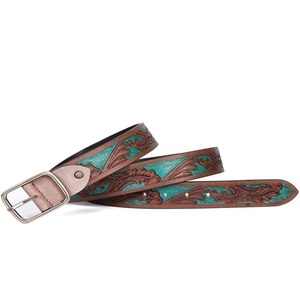 Cinturón Western Hecho a Mano para Hombre, Personalizado, de Cuero Vacuno de Grano Completo, Diseño Floral Grabado, Hebilla de Aleación - Product Image 2