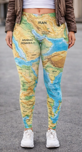 Leggings con mapa del mundo del Estrecho de Hormuz – Ropa deportiva con estampado geográfico de Oriente Medio y logotipo personalizado - Product Image 4