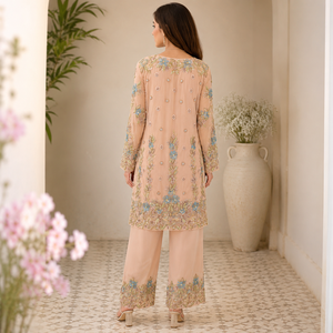 Peach Floral Embroidered Pakistani Salwar Suit for Women Premium Festive Kurta Set with Straight Pants Wedding Party Wear Ethnic - Product Image 3