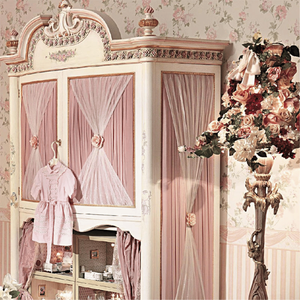 Armario Ecológico de Lujo Estilo Vintage Francés, Madera de Caoba Sólida, Detalle de Cortina Rosa Pastel, Estilo Princesa, para Dormitorio Infantil u Hotel - Product Image 2
