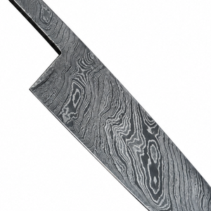 Couteau à lame fixe motif Damas gris argenté avec manche en métal torsadé noir, pointe incurvée, outil de coupe extérieur - Product Image 5