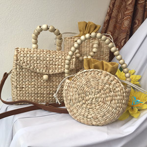 Superventas Unisex estilo Vintage jacinto de agua bolsos Forro de algodón Natural arco pluma decoración negocios dos asas - Product Image 5