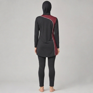 Traje de Baño Nuevo para Mujer, Modesto, de Manga Larga, Deportivo, Burkini, Corte Alto, Estampado, Logotipo Frontal, Spandex/Poliéster, Burkini Islámico para Playa - Product Image 2