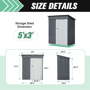 5X3 Ft grigio capannone di stoccaggio esterno in acciaio Utility Tool House con porta chiudibile a chiave bocchette per giardino Patio di stoccaggio - Product Image 4