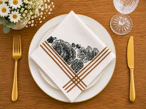 Serviette en coton de qualité supérieure avec imprimé de feuilles botaniques et bordure rayée |   Serviette de table élégante en coton imprimé pour la table à manger - Product Image 5