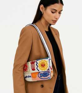 Sac à bandoulière pliable fait main en perles, forme selle, pour femme, motif dessin animé bohème, sangle unique, style vacances à la plage, fermeture à rabat - Product Image 6