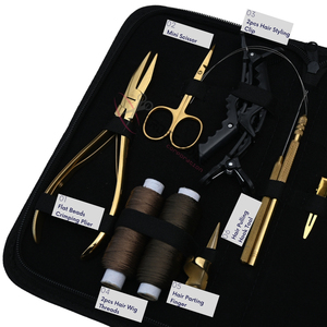 Professional Hair Extension <b>Tools</b> Kit with 7 Inch Flat Beads Crimper Hair Pulling Hook Loop Wig <b>Threads</b> Precision Mini Scissor - Product Image 3
