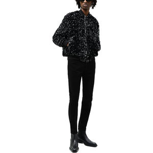 Chaqueta Bomber Brillante con Lentejuelas para Hombre, Chaqueta con Cremallera y Rayas Doradas, Ropa para Fiestas, Bailes y Espectáculos - Product Image 4