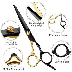 Tijeras de Peluquería Profesionales de Acero Inoxidable 440C con Mango Azul Dorado y Punta Afilada para Diestros - Product Image 3