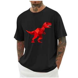 T-shirt à manches courtes pour homme, imprimé T-Rex origami rouge, col rond, coupe classique, style décontracté, tissu jersey 100% coton, respirant - Product Image 4