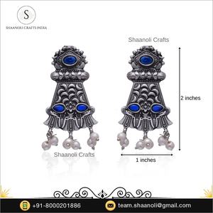 ต่างหูห้อย jhumka สีเงินโบราณของผู้หญิงอินเดียจัดงานแต่งงานปาร์ตี้หมั้นไข่มุกเพชรส่วนใหญ่ทำจากทองเหลือง - Product Image 4