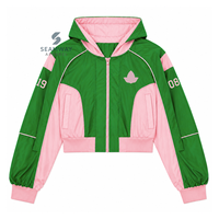 Alpha |   Kapa |   Ensemble coupe-vent Alpha en nylon vert et rose, survêtement athlétique ample pour femme, ensemble de jogging color-block