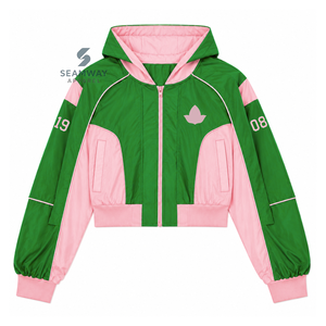 Alpha | Kapa | Alpha Nylon Windbreaker <b>Set</b> AKA Green And Pink Athletic Loose Fit Track Suit Women's Color-Block Joggers <b>Set</b> - Product Image 2