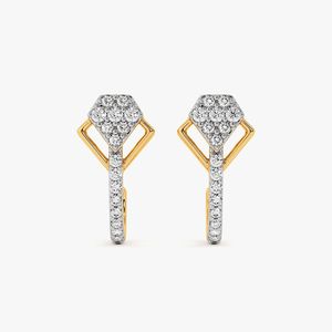 Pendientes de tuerca lineales con diamantes cultivados en laboratorio en oro amarillo y diseño de escudo - Product Image 1