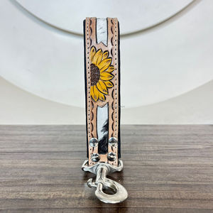 High Quality Customizable Dog Leads Hand Tooled Genuine Leather Sunflower Design Handle Traffic Leash for Dogs Pet Accessories - Product Image 4
