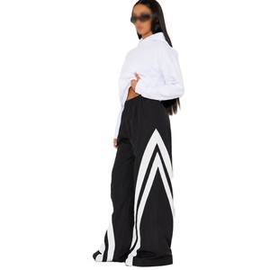 Oversized Women's White Hooded <b>Crop</b> <b>Top</b> With Black Wide Leg Pants Side Stripe Solid Color Knitted Sweatshirt Set Women's Hoodies - Product Image 4