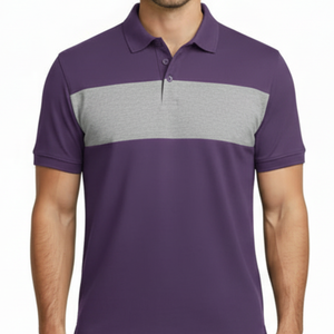 OEM Men's purple Polo Shirt with grey Contrast Chest Panel Short Sleeve Breathable Performance Fit Casual Golf Polo T-Shirt - Product Image 2