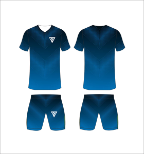 Custom Sublimated Blue Geometric Soccer Jersey Set <b>Men</b> V-Neck Short Sleeve Moisture Wicking Athletic Fit All Seasons - Product Image 1