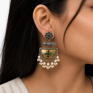 Boucles d'oreilles pendantes en argent oxydé bicolore, style bohème, avec papillon en cristal et strass serti clos, pour femme, vente en gros, fournisseur en vrac - Product Image 6