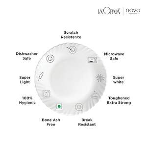 Vajilla de Vidrio, Juego Completo de 6 Platos para Comer y Regalar, Apto para Microondas, 100% Vegetariano, Extra Resistente, Súper Ligero y Blanco - Product Image 3