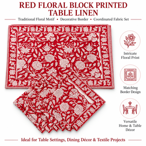 Juego de mantel, camino de mesa y servilletas de algodón estampado a mano, artículos de mesa artesanales hechos a mano por expertos artesanos. - Product Image 6