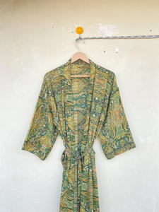 Robe veste en soie vintage faite à la main, style bohème indien vert, de haute qualité, respirante pour la vie quotidienne, automne, été, printemps - Product Image 4