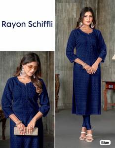 Alta demanda de moda para mujer último rayón impreso elegante Ropa Étnica Kurta conjunto para el mercado indio precio al por mayor - Product Image 3
