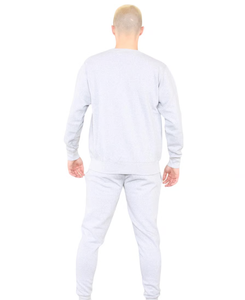 Men's Light Gray Crew Neck Sweatshirt <b>Set</b> Solid Color Casual <b>Knitted</b> 100% Cotton Autumn Wear Full Sleeve Tracksuit - Product Image 3