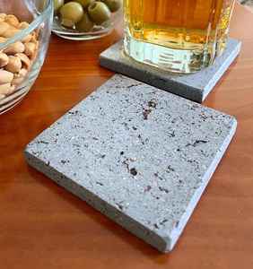 Natural Basaltina Marble Square Coasters Handmade Stone Drink Rest Homeware Set - Product Image 1
