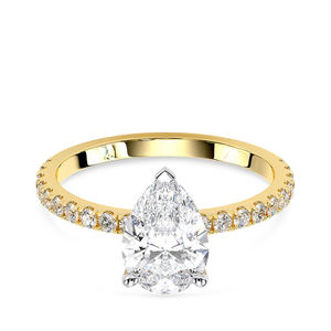 Anillo de Compromiso con Diamante Cultivado en Laboratorio en Forma de Pera, 2 CTW, Banda Pavé, Oro Sólido de 14K, Chapado en Rodio, Certificado IGI, Elegante Anillo de Boda - Product Image 1