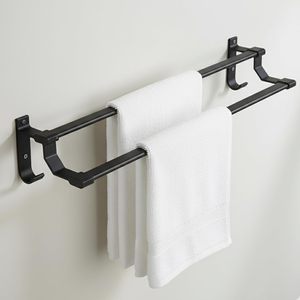 Porte-serviettes double mural avec crochets en acier inoxydable noir foncé, résistant à la corrosion, pour salle de bain et vêtements - Product Image 1