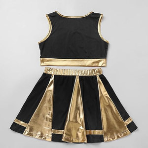 Trajes Metálicos de Animadora para Mujer, Top Corto, Minifalda Plisada, Uniforme de Animadora, Disfraz de Halloween para Adultos, Brillante y Deportivo - Product Image 4