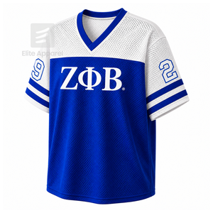 Custom Zeta Phi Beta Sorority V-neck <b>T</b>-<b>shirt</b> color blocking Short Sleeve blue & white Casual Style for female <b>polyester</b> mesh - Product Image 2