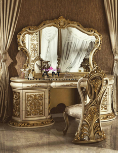 Luxury Turkish Style Makeup Vanity Carved Wooden Dressing <b>Table</b> Gold <b>Mirror</b> Dresser for Bedroom Hotel Villa - Product Image 1