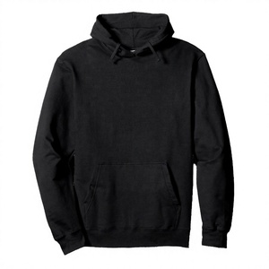 Men's <b>Black</b> Hooded <b>Sweatshirt</b> Loose Fit Solid Color Cotton Fleece Casual Pullover with Front Pocket Eco-Friendly Winter Wear - Product Image 1