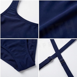 Traje de Baño de Una Pieza Azul Marino para Mujer con Franja Lateral en Contraste, Cuello Redondo, Secado Rápido, Spandex y Poliéster - Product Image 5