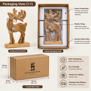 Figura de Reno de Madera Tallada a Mano, Decoración Navideña para Mesa, Estatua Rústica de Ciervo de Madera, Adorno Festivo, Proveedor Mayorista - Product Image 5