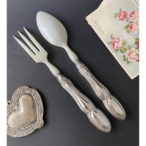 Elegant Bakelite & Metal Salad Servers Set And Silver Plated Finish For Serving Salads - Product Image 1