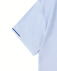 Men's Light Blue Short Sleeve Knitted Breathable Polyester/Cotton Jersey Fabric for Shirt Regular Fit Button Design Casual - Product Image 5