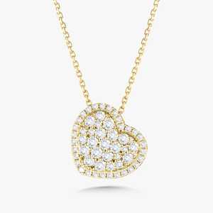 Heart Shape Lab Diamond Necklace 14k <b>Solid</b> <b>Gold</b> Pave Set 18 Inch CVD HPHT Diamond Fine Chain Layering <b>Pendant</b> Minimalist Jewelry - Product Image 1
