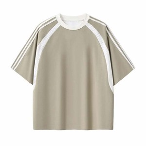 Camiseta Oversize Rosa de Manga Raglán para Hombre, Casual, Cuello Redondo, Tejida, Color Sólido con Ribete en Contraste, Diseño Liso - Product Image 3