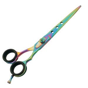 Ciseaux de coiffure en acier inoxydable, finition arc-en-ciel, poignée souple, bord convexe, ciseaux de barbier - Product Image 3