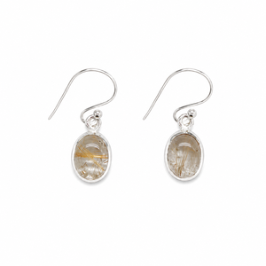 Boucles d'oreilles tendance faites à la main en quartz rutile doré, en argent sterling 925, bijoux délicats en cristal ovale pour femme, idéales pour les soirées - Product Image 1