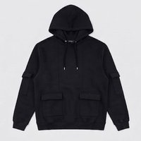 Ensemble de survêtement noir à capuche pour homme, personnalisé avec logo, manches longues, couleur unie, décontracté, avec poches latérales, pour l'automne – Vente en gros