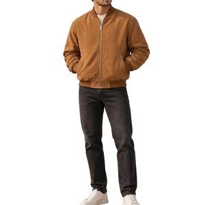 New Arrival <b>Men's</b> Brown <b>Suede</b> Bomber <b>Jacket</b> Casual Zipper Closure Turn-down Collar Regular Fit Autumn <b>Jacket</b> - Product Image 2