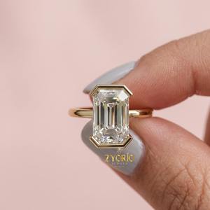 Emerald Cut Solitaire Engagement <b>Ring</b> in 925 Sterling <b>Silver</b> Minimalist Bezel <b>Set</b> Statement <b>Ring</b> for Women - Product Image 1