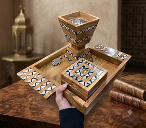 Handmade Wooden Candle Holder Tray Decorative Candlestick Stand <b>Boho</b> Arabic <b>Home</b> Decoration Ramadan Tabletop <b>Decor</b> - Product Image 4